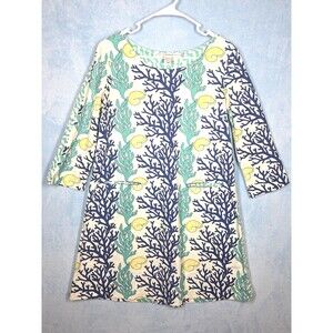 Gretchen Scott Sea Shell Coral Reef Ocean Shift Dress MEDIUM Pockets 100% Cotton